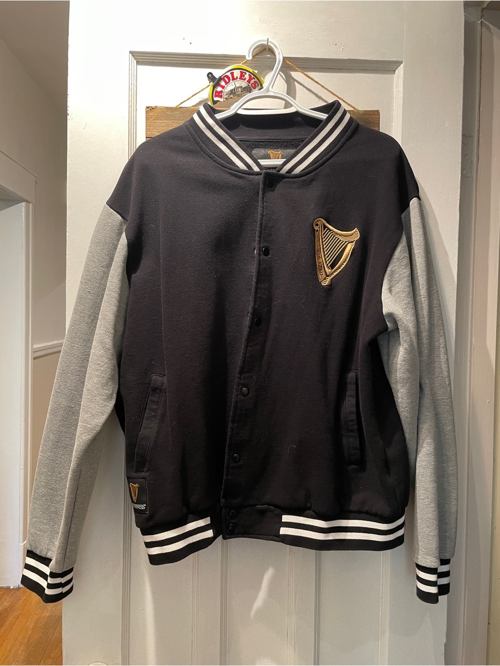 Guinness Black Jacket Patch with Gold Harp and White Logo